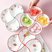 苏宁放心购家用陶瓷盘子三格餐盘分格可爱卡通陶瓷盘子创意一人食分餐盘带勺
