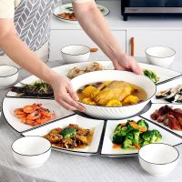 苏宁放心购陶瓷盘子套装团圆餐具创意家用拼盘餐具组合扇形摆盘