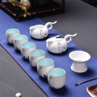 苏宁放心购定窑脂白功夫茶具套装办公室家用整套陶瓷泡茶壶简约创意组合盖碗