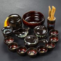 苏宁放心购窑变沙金釉功夫茶具套装家用整套自动均窑建盏泡茶壶陶瓷盖碗茶杯