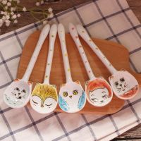 苏宁放心购手工陶瓷餐具 勺子饭勺汤勺 创意可爱手绘长柄瓷勺儿童