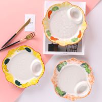 苏宁放心购水果家用陶瓷蒸饺子盘带醋碟盘子菜盘寿司盘薯条盘创意水饺盘