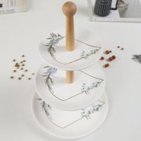 苏宁放心购ins陶瓷北欧金水果盘实木3双层盘家用客厅糖果盘下午茶点心架