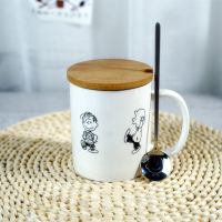 苏宁放心购卡通陶瓷杯可爱少女心水杯牛奶杯带盖带勺马克杯情侣杯