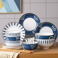 苏宁放心购2-6人日式碗碟套装釉下彩鱼盘子组合汤面碗陶瓷吃饭碗景德镇餐具