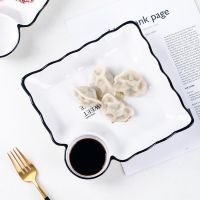 苏宁放心购陶瓷大号可爱饺子盘陶瓷家用带醋碟分格碟子水饺盘子托盘餐具菜盘