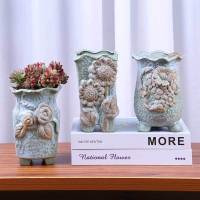 苏宁放心购多肉创意陶瓷花盆欧式老桩高款花盆绿植盆栽花器多洞缺口拼盘