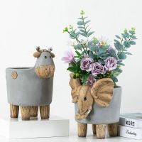 苏宁放心购北欧简约创意树脂多肉花盆家用加厚个性动物花盆仿水泥花卉盆栽盆