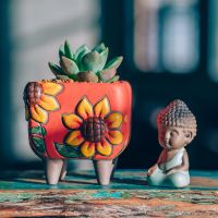 苏宁放心购创意手捏手绘花盆手工大小透气粗陶陶瓷多肉植物花盆