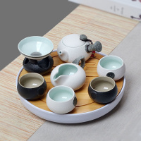 苏宁放心购黑陶家用白瓷功夫茶具茶杯陶瓷干泡茶盘托旅行套装日式简约小茶台