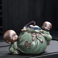 苏宁放心购陶瓷茶叶罐创意个性时尚紫砂和尚粗陶哥窑便携密封木塞储存茶叶罐