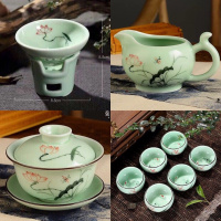 苏宁放心购博茶馆功夫茶具配件手绘荷花鲤鱼茶壶三才盖碗公道杯分茶器品名杯