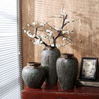 苏宁放心购景德镇陶瓷大号花瓶客厅插花摆件现代简约铜色手工台面陶罐花盆