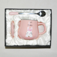 苏宁放心购韩版创意动物陶瓷杯子水杯女可爱咖啡杯学生杯马克杯卡通杯带盖勺