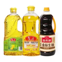 鲁花5S压榨一级花生油1L玉米胚芽油900毫升特级金标生抽1升组合装 食用油