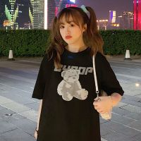 夏季韩版2020新款宽松中长款可爱小熊短袖T恤上衣女BF半袖体恤衫
