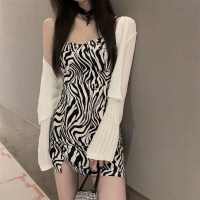2020新款复古豹纹开叉性感包臀裙斑马纹吊带裙修身显瘦收腰裙子女
