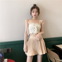 洋气网红小吊带衬衫两件套女装春夏季2021新款气质百褶半身裙套装