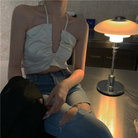 无袖v领小吊带女春夏季白色挂脖短款紧身内搭打底衫外穿背心上衣