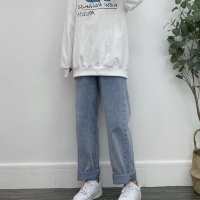 牛仔裤子女高腰显瘦百搭INS原宿风学生韩版宽松显瘦直筒春季新款