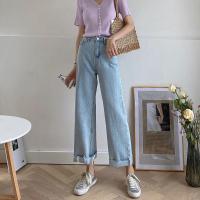 牛仔裤女学生韩版宽松高腰显瘦老爹小个子复古阔腿直筒毛边新款
