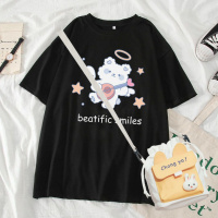 夏季新款2021黑色圆领短袖T恤女宽松韩版通勤百搭潮ins短袖女生