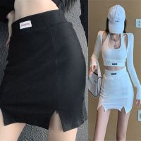 黑色不规则半身裙女性感修身小众气质百搭高腰一步裙开叉包臀裙子