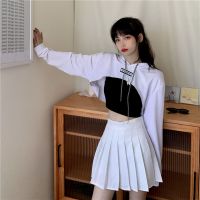 超短款背心露脐长袖两件套女韩版宽松嘻哈高腰爵士街舞上衣套装女