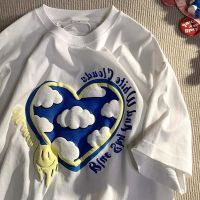 爱心发泡字母印花短袖T恤女宽松2021新款ins情侣装上衣潮