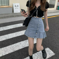 2021新款韩版百搭春夏复古高腰显瘦不规则A字鱼尾牛仔半身裙女潮[15天内发货]