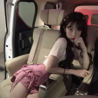 2021新款时尚套装袖印花T恤+绑带格子短裙韩版夏季韩版女装两件套