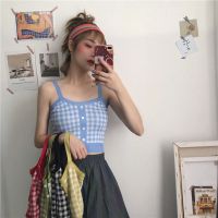 泫雅风韩版港味小吊带背心女夏内搭打底衫泫雅外穿格子上衣学生女