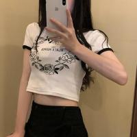 两件套韩系BM鬼马少女撞色包边印花螺纹短T恤+防走光绑带短裤裤裙[15天内发货]