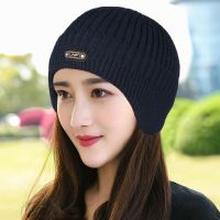 帽子秋冬针织皮标帽女毛线护耳帽保暖骑车套头帽中性包头帽个性男