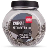 得力0052桶装金属回形针 3#时尚镀镍防锈曲别针 200只/桶