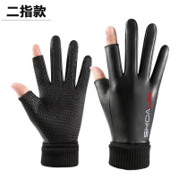 翻盖手套露二指皮手套冬季外卖防水防寒户外骑行开车钓鱼保暖手套