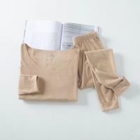 秋冬德绒双面磨毛AB面秋衣秋裤女士无痕保暖内衣套装加绒打底衫 肤色XL