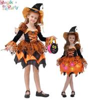 女巫儿童服装南瓜巫婆化妆舞会cosplay表演服发光公主裙
