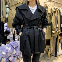 2020秋季英伦风复古翻领收腰黑色宽松小个子双排扣气质风衣外套女