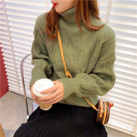 麻花高领宽松短款泡泡袖秋冬2020新款毛衣套头女加厚外套上衣外穿