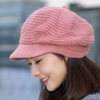 帽子女冬季韩版针织毛线帽女士秋冬天时尚保暖鸭舌帽中老年兔毛帽