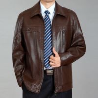 爸爸皮衣加绒外套中老年男装皮夹克冬季加厚宽松中年老爸皮衣男士