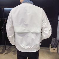 春秋季新款假两件男士工装外套韩版潮流学生牛仔夹克男上衣服