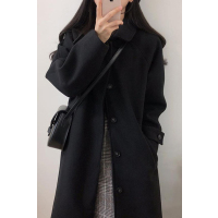 黑色毛呢外套女赫本风加厚韩版宽松过膝中长款呢子大衣女冬季学生