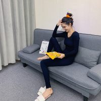 定制 保暖紧身秋衣秋裤蕾丝条纹套装女式打底美体两件套