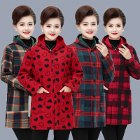 中老年女装秋冬装加大码罩衣妈妈装加绒加厚外套中长款工作罩衣服