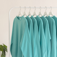 250克蒂芙尼蓝tiy湖水绿纯棉长袖t恤男女bf风宽松纯色打底衫