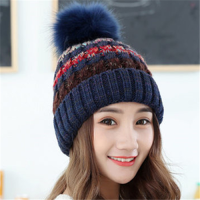 帽子女秋冬毛线帽加绒加厚百搭针织帽保暖骑车护耳杂色帽