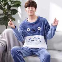 男士睡衣法兰绒珊瑚绒睡衣男秋冬季加厚长袖青少年卡通家居服套装