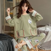 睡衣女棉质春秋季新款套装长袖大码韩版简约家居服学生可外穿冬季